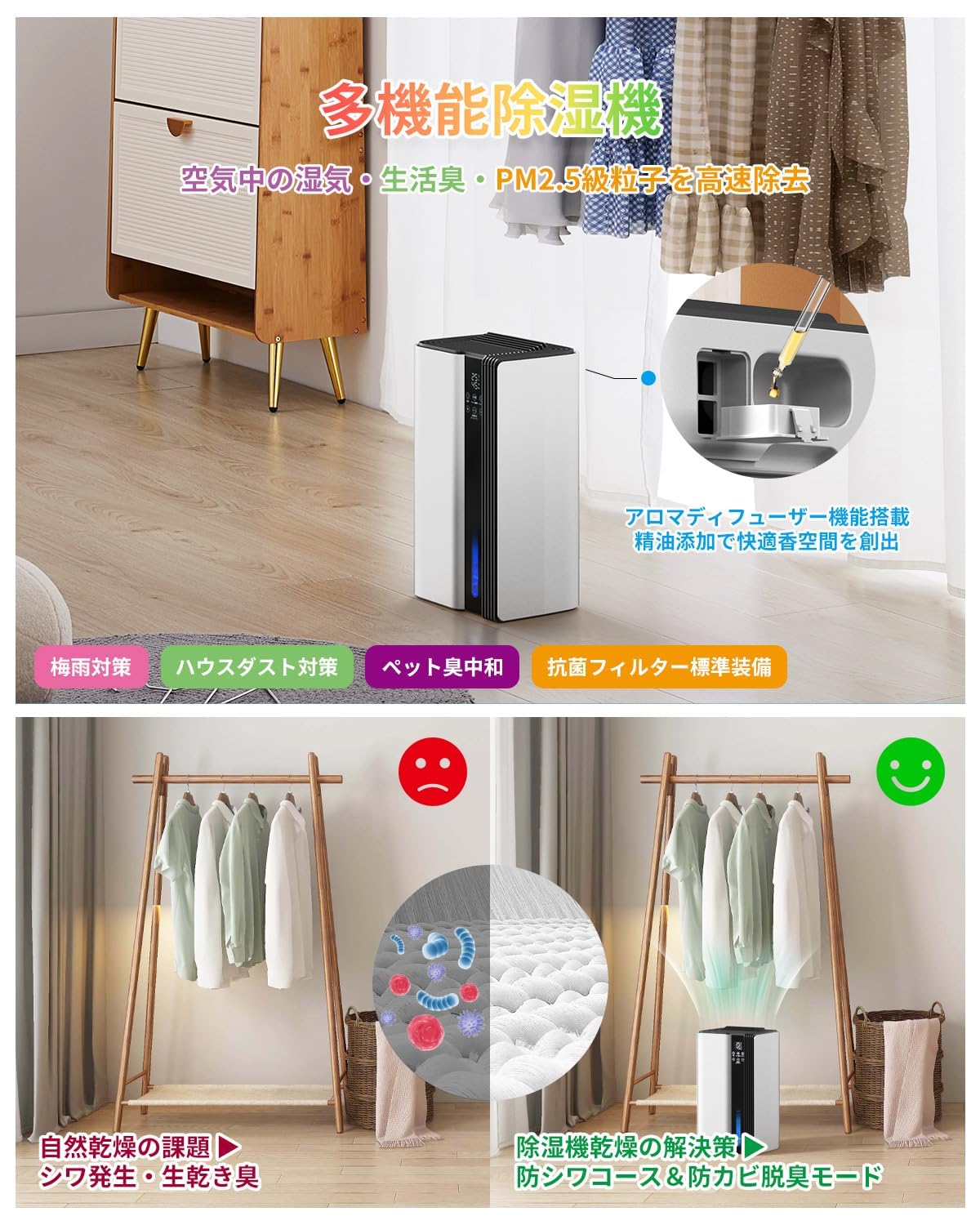 Amazon | 除湿機 小型 大容量2.5L除湿器【マイナスイオン 鉄筋20畳